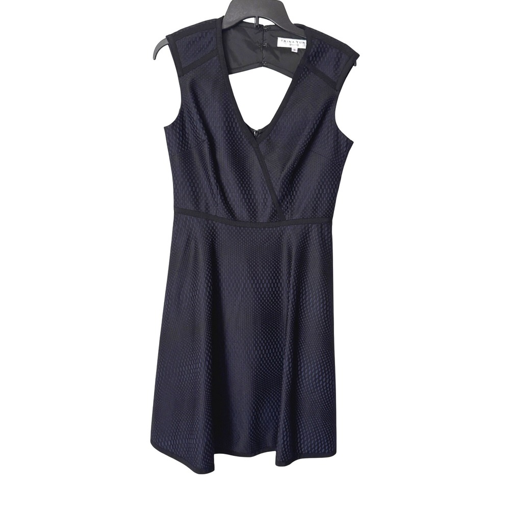 Trina Turk Women 8 Dress Fit & Flare Navy Blue Jacquard Cutout Back